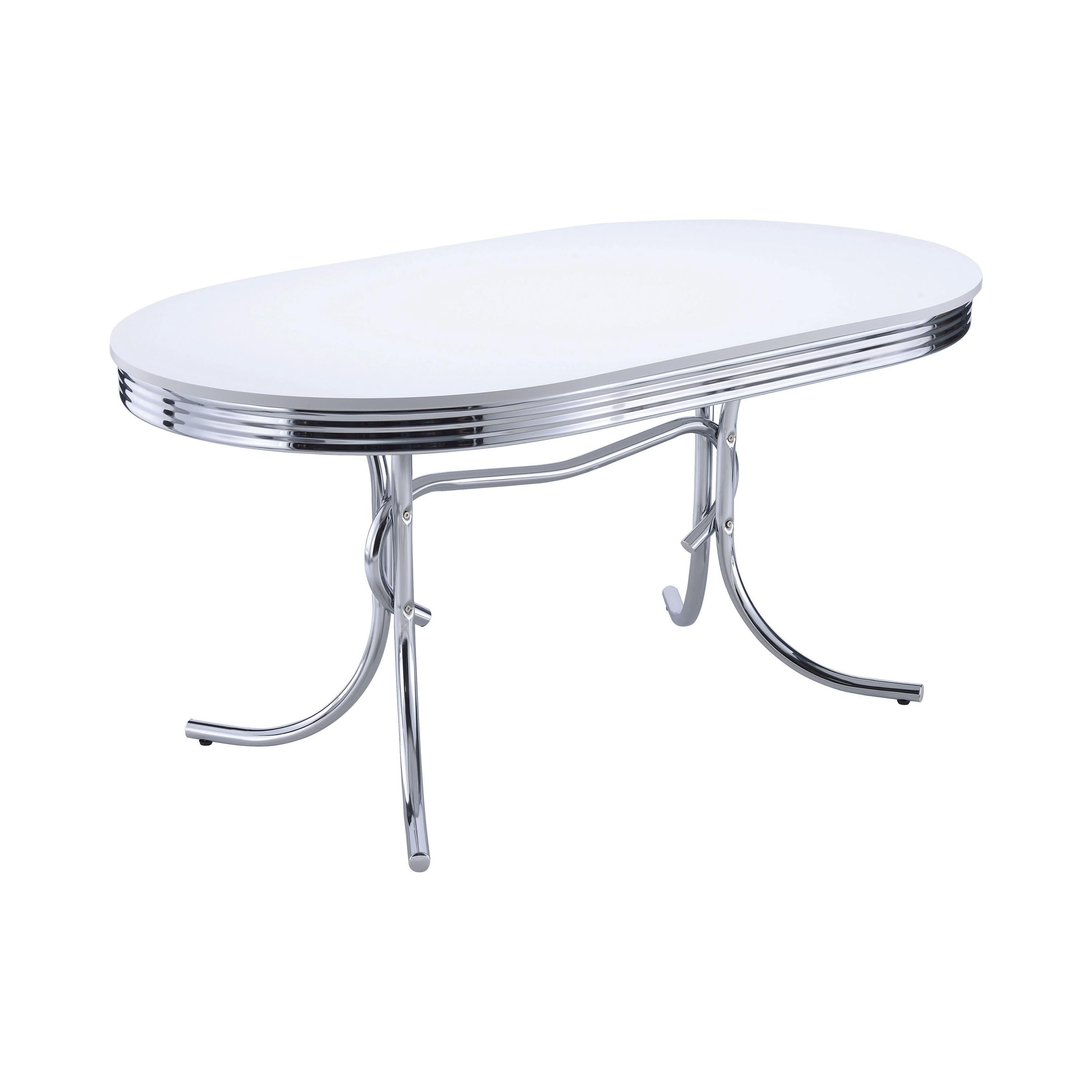 Coaster Furniture Retro 2065 Oval 60-inch Wood Top Dining Table - White and Chrome IMAGE 1
